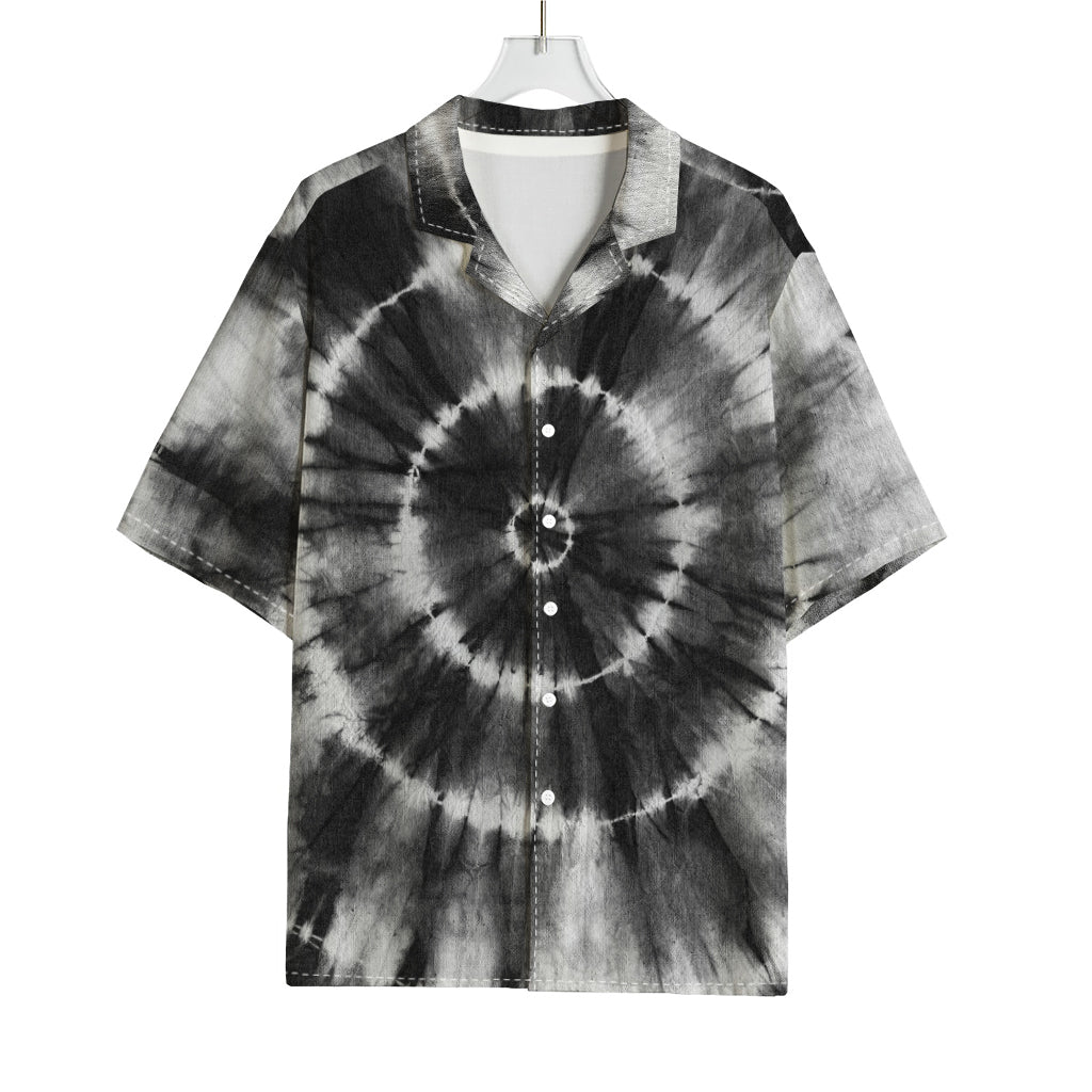 Black And White Tie Dye Print Rayon Hawaiian Shirt