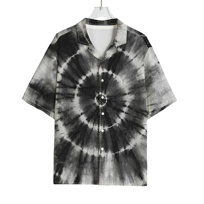 Black And White Tie Dye Print Rayon Hawaiian Shirt