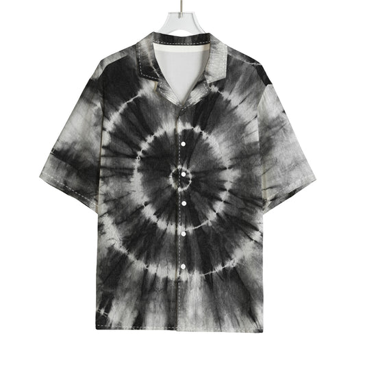 Black And White Tie Dye Print Rayon Hawaiian Shirt