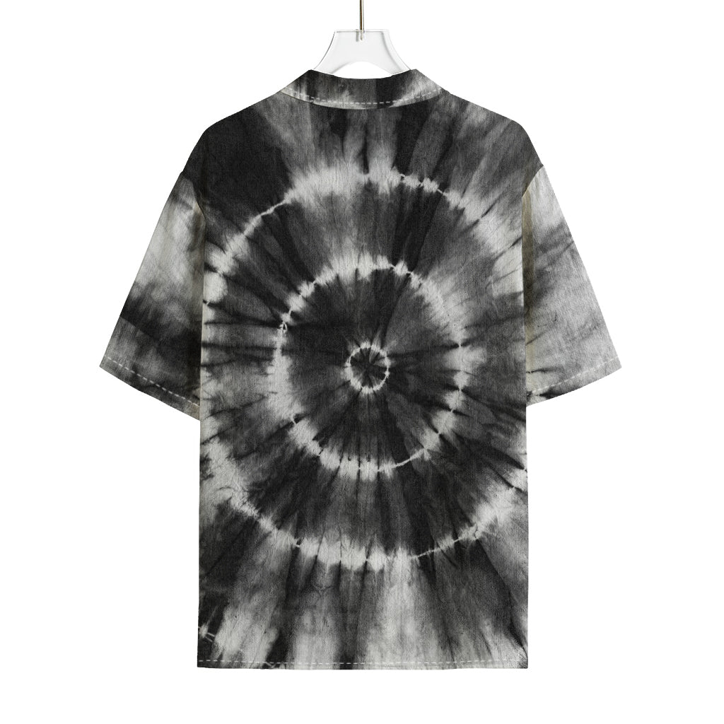 Black And White Tie Dye Print Rayon Hawaiian Shirt