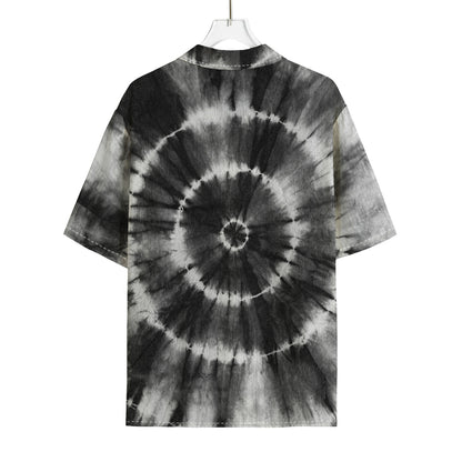 Black And White Tie Dye Print Rayon Hawaiian Shirt