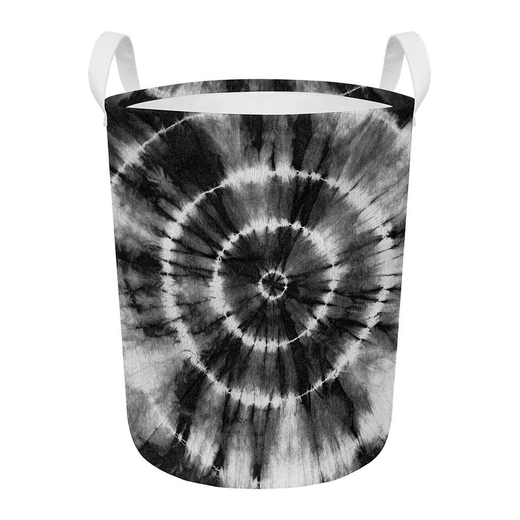 Black And White Tie Dye Print Round Laundry Basket