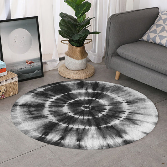Black And White Tie Dye Print Round Rug