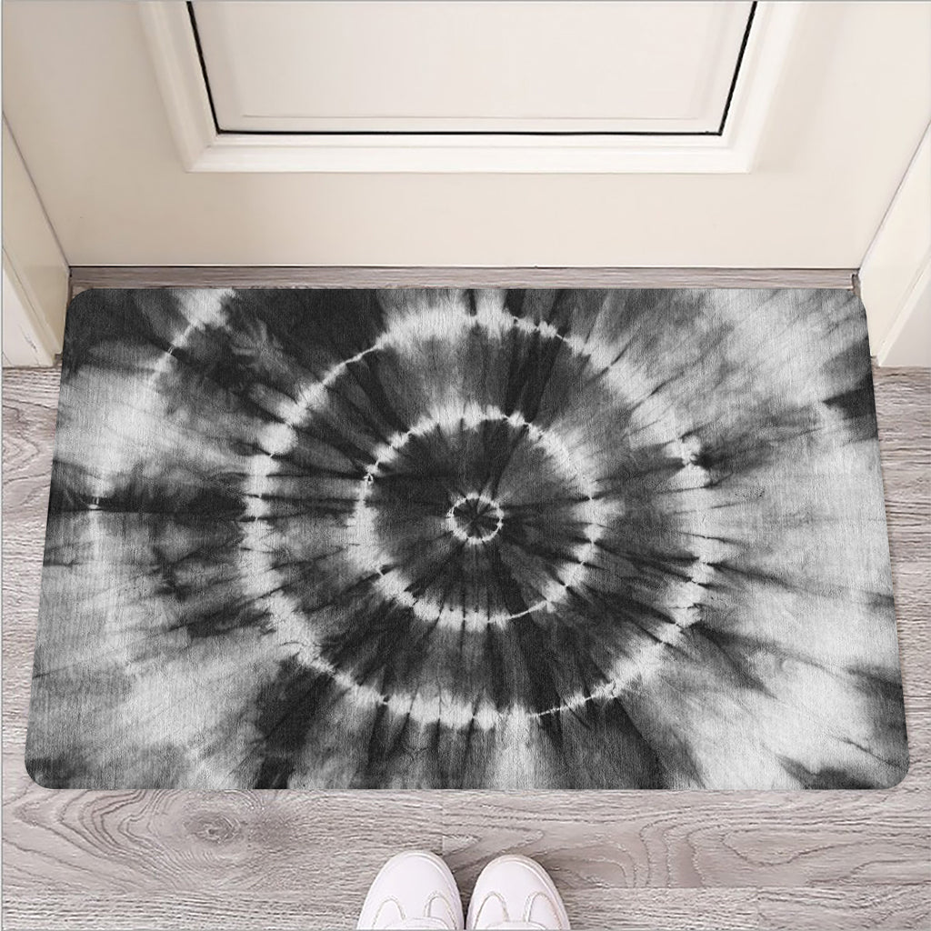 Black And White Tie Dye Print Rubber Doormat