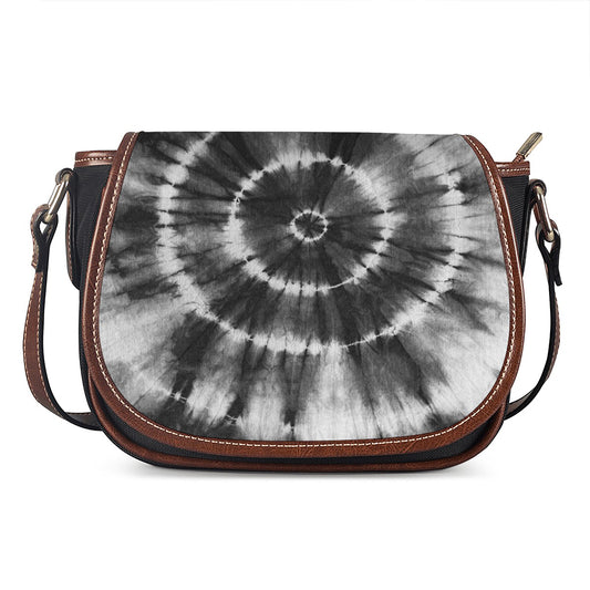 Black And White Tie Dye Print Saddle Bag
