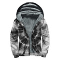 Black And White Tie Dye Print Sherpa Lined Zip Up Hoodie