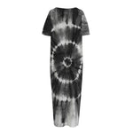 Black And White Tie Dye Print Short Sleeve Long Nightdress