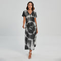 Black And White Tie Dye Print Short Sleeve Maxi Dress