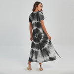 Black And White Tie Dye Print Short Sleeve Maxi Dress