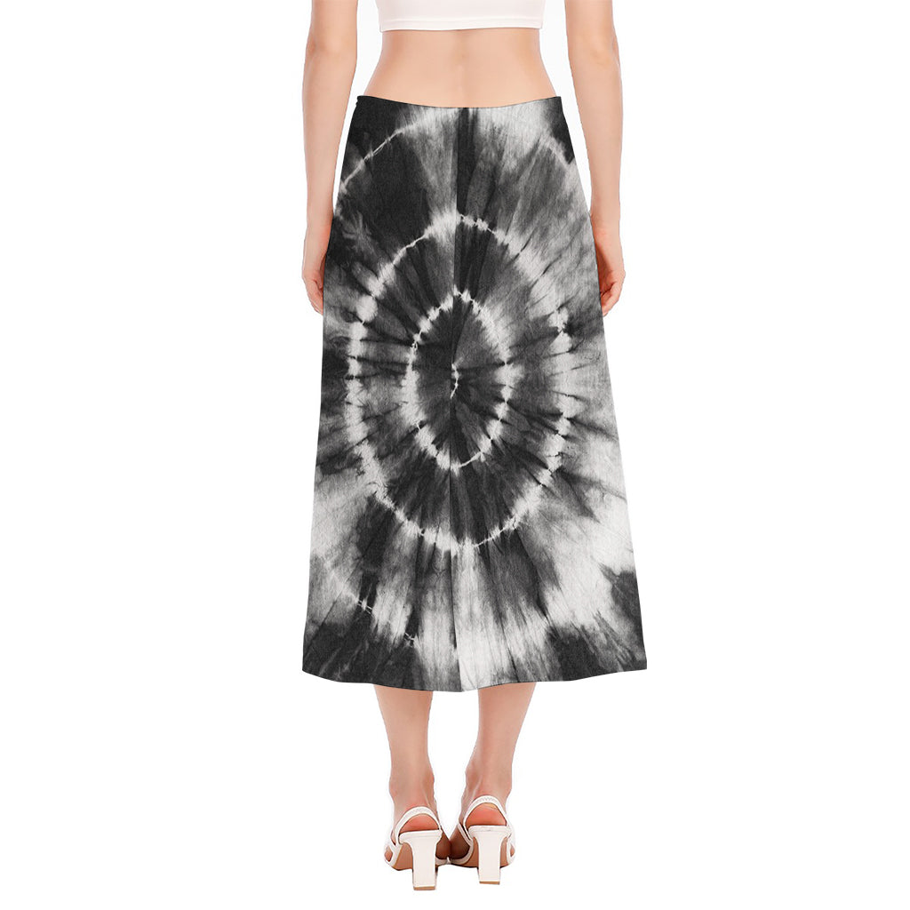 Black And White Tie Dye Print Side Slit Midi Skirt