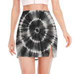 Black And White Tie Dye Print Side Slit Mini Skirt