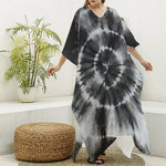 Black And White Tie Dye Print Silk V-Neck Kaftan Dress