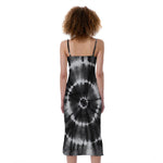 Black And White Tie Dye Print Slim Fit Midi Cami Dress