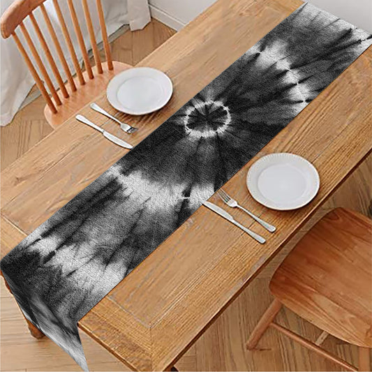 Black And White Tie Dye Print Table Runner