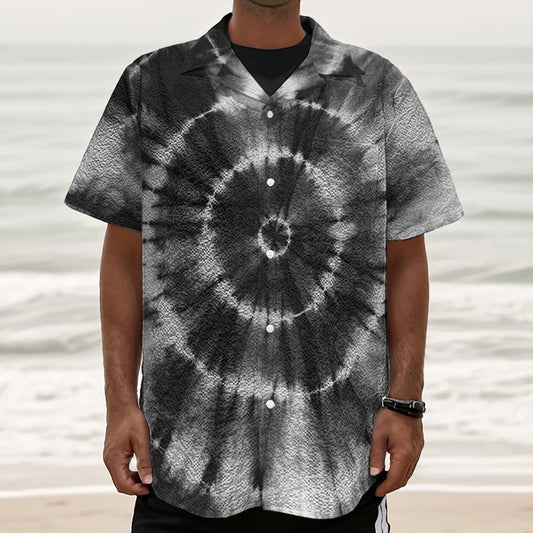 Black And White Tie Dye Print Textured Short Sleeve Shirt