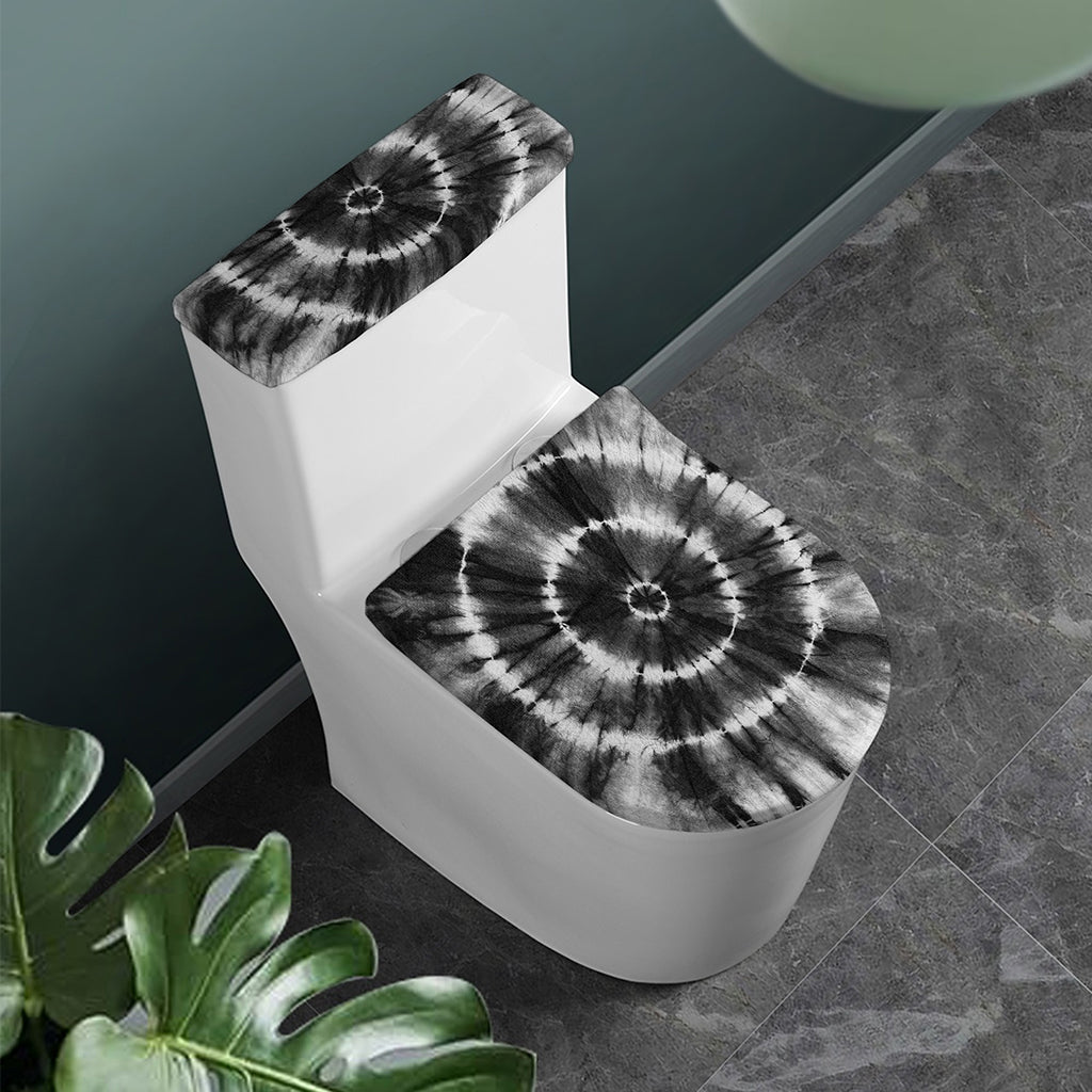 Black And White Tie Dye Print Toilet Lid And Tank Cover Set