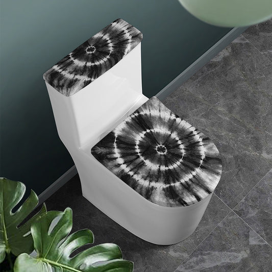 Black And White Tie Dye Print Toilet Lid And Tank Cover Set