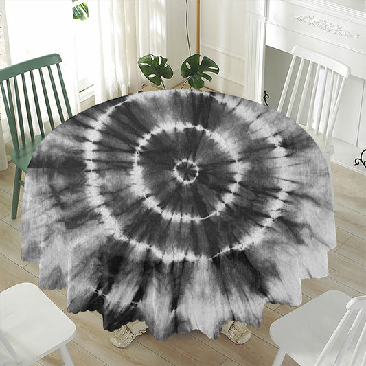 Black And White Tie Dye Print Waterproof Round Tablecloth