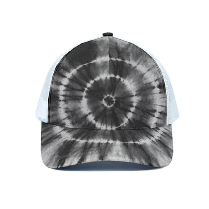 Black And White Tie Dye Print White Mesh Trucker Cap