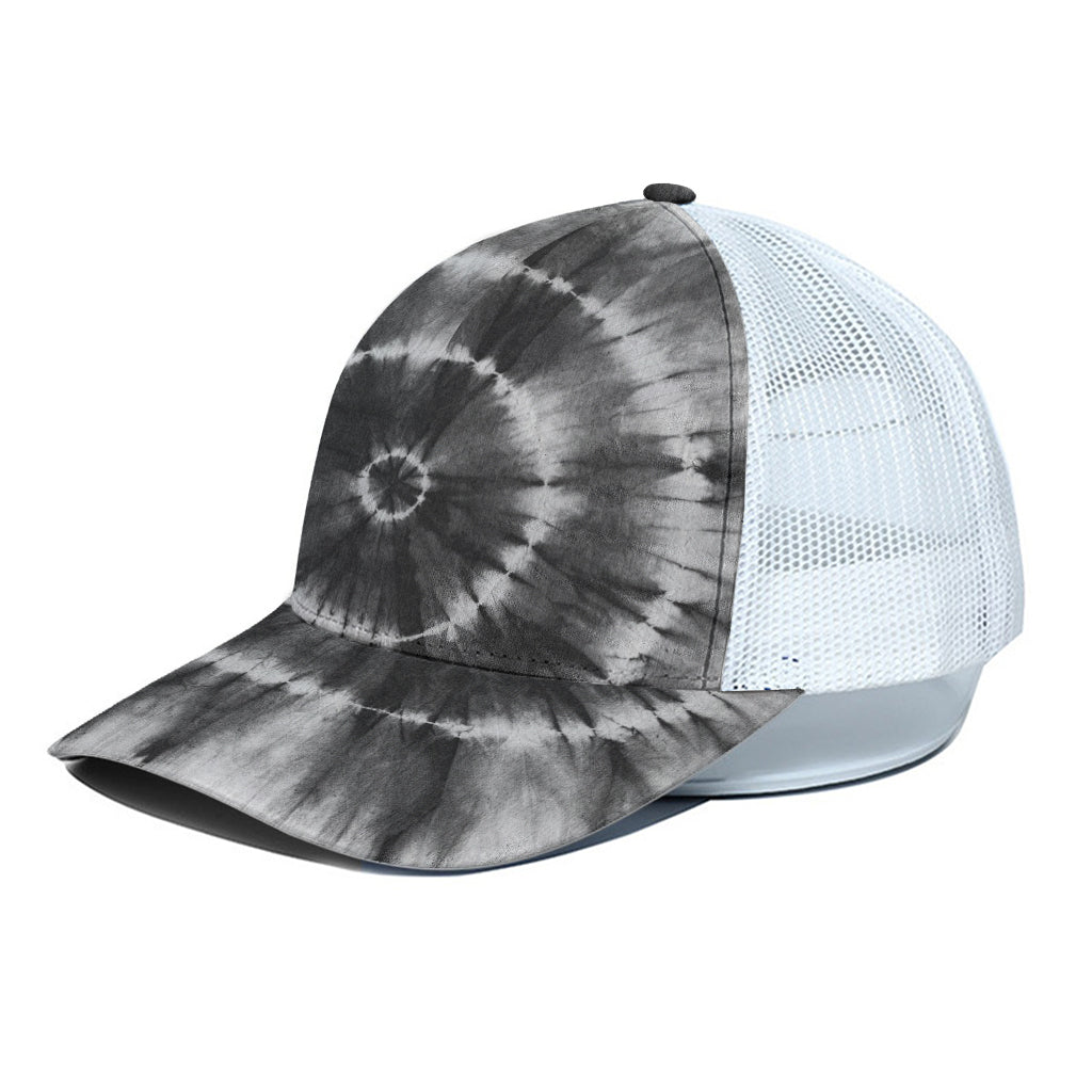 Black And White Tie Dye Print White Mesh Trucker Cap