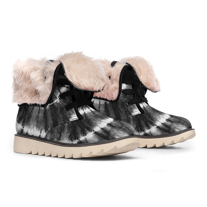Black And White Tie Dye Print Winter Boots