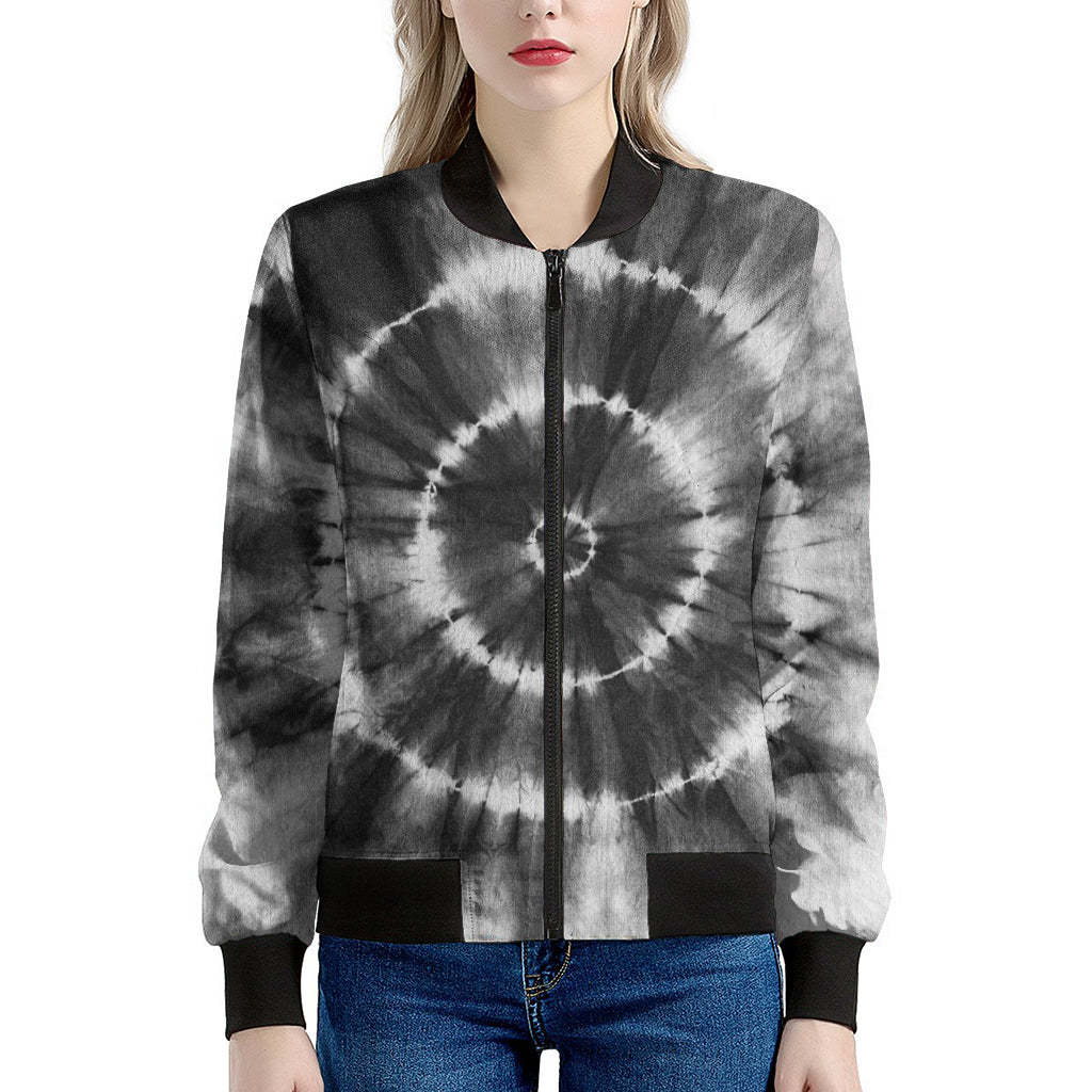 Black And White Tie Dye Print Women's Bomber Jacket
