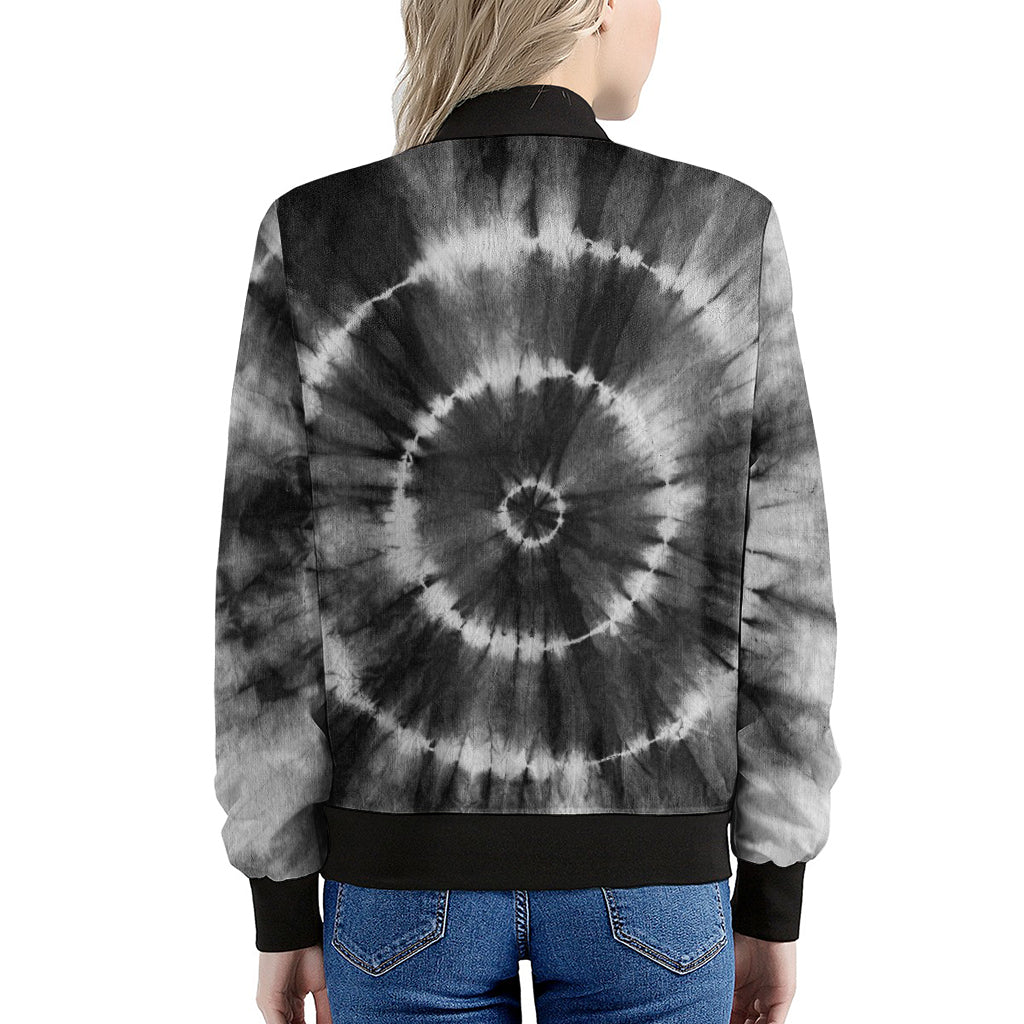 Black And White Tie Dye Print Women's Bomber Jacket