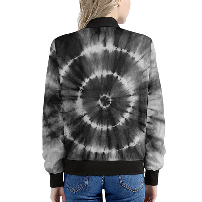 Black And White Tie Dye Print Women's Bomber Jacket