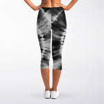 Black And White Tie Dye Print Women's Capri Leggings