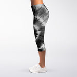 Black And White Tie Dye Print Women's Capri Leggings
