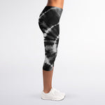 Black And White Tie Dye Print Women's Capri Leggings