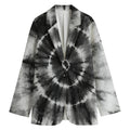 Black And White Tie Dye Print Women's Cotton Blazer