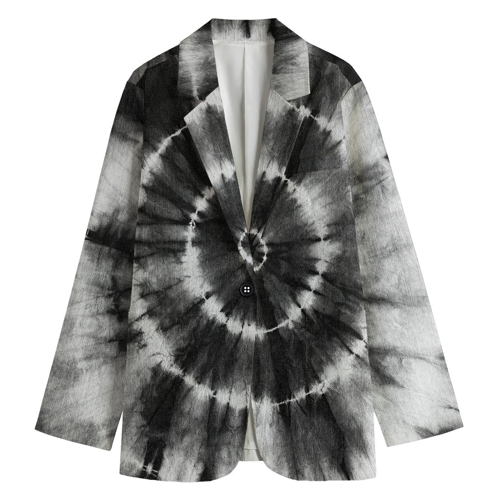 Black And White Tie Dye Print Women's Cotton Blazer