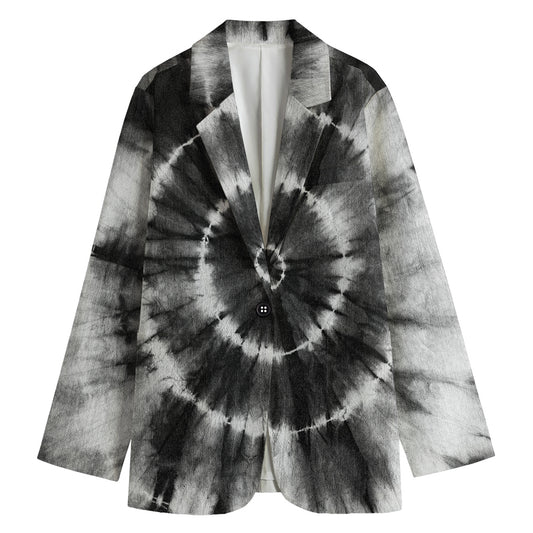 Black And White Tie Dye Print Women's Cotton Blazer
