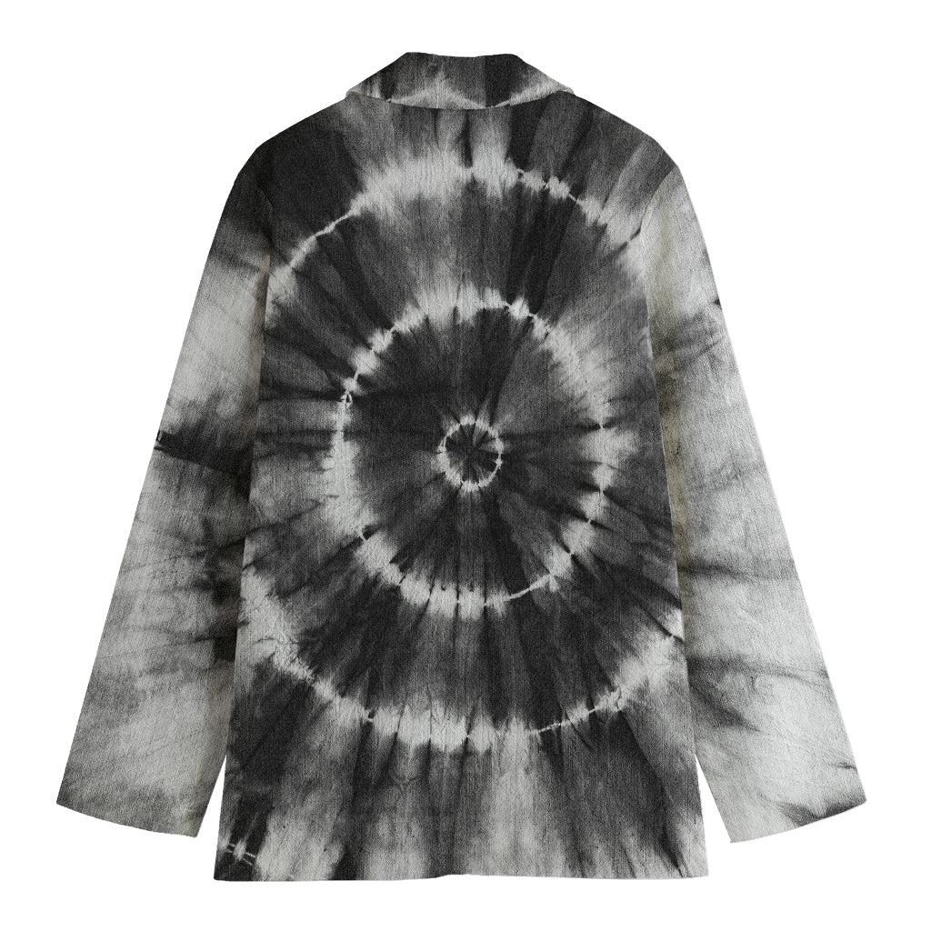 Black And White Tie Dye Print Women's Cotton Blazer