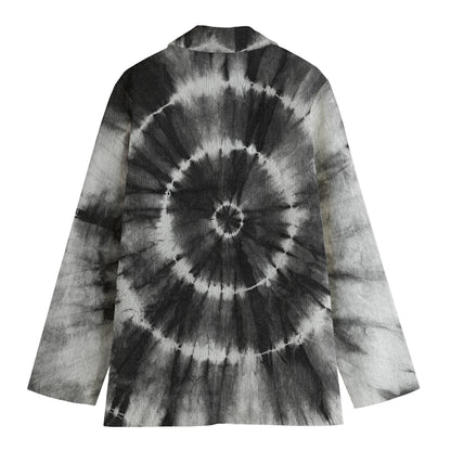 Black And White Tie Dye Print Women's Cotton Blazer