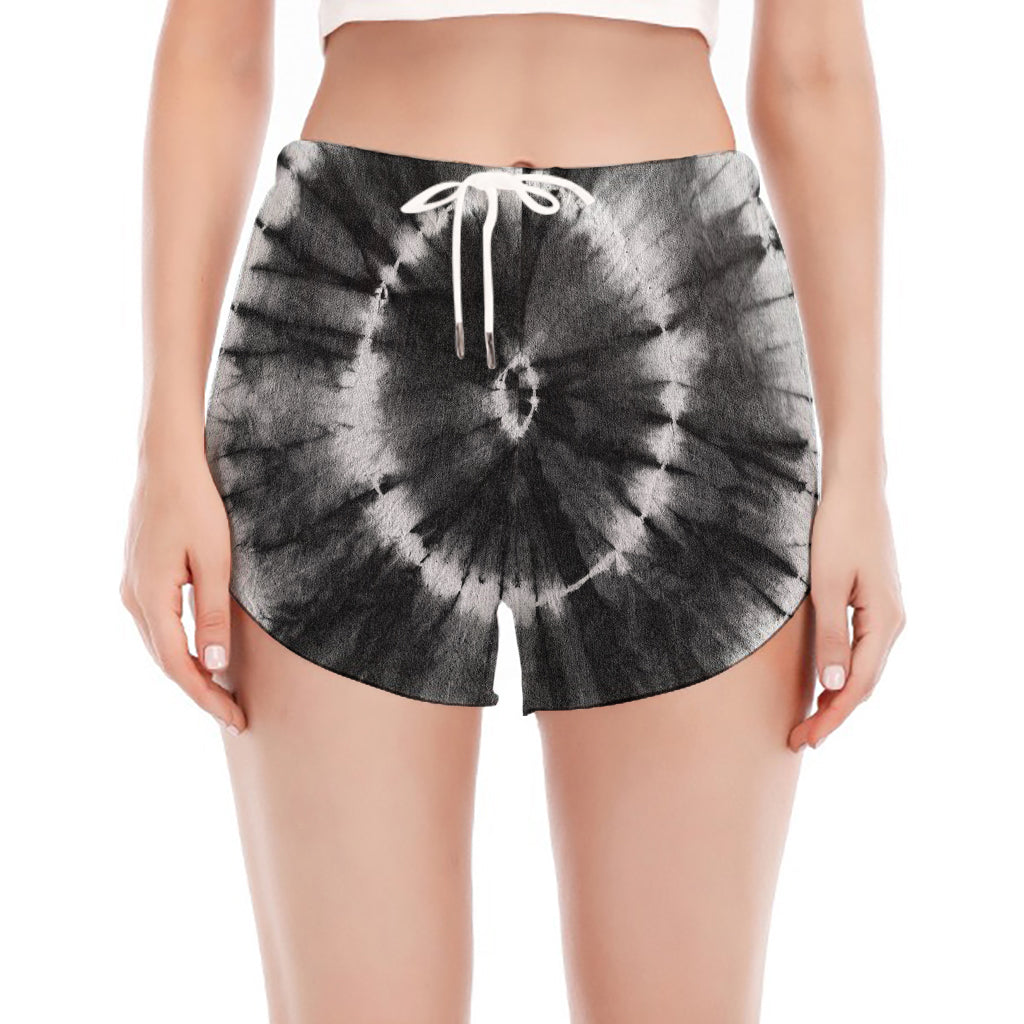 Black And White Tie Dye Print Women's Split Running Shorts