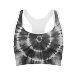 Black And White Tie Dye Print Women's Sports Bra