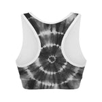 Black And White Tie Dye Print Women's Sports Bra