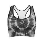 Black And White Tie Dye Print Women's Sports Bra