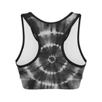 Black And White Tie Dye Print Women's Sports Bra