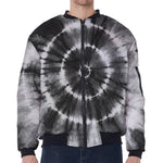 Black And White Tie Dye Print Zip Sleeve Bomber Jacket