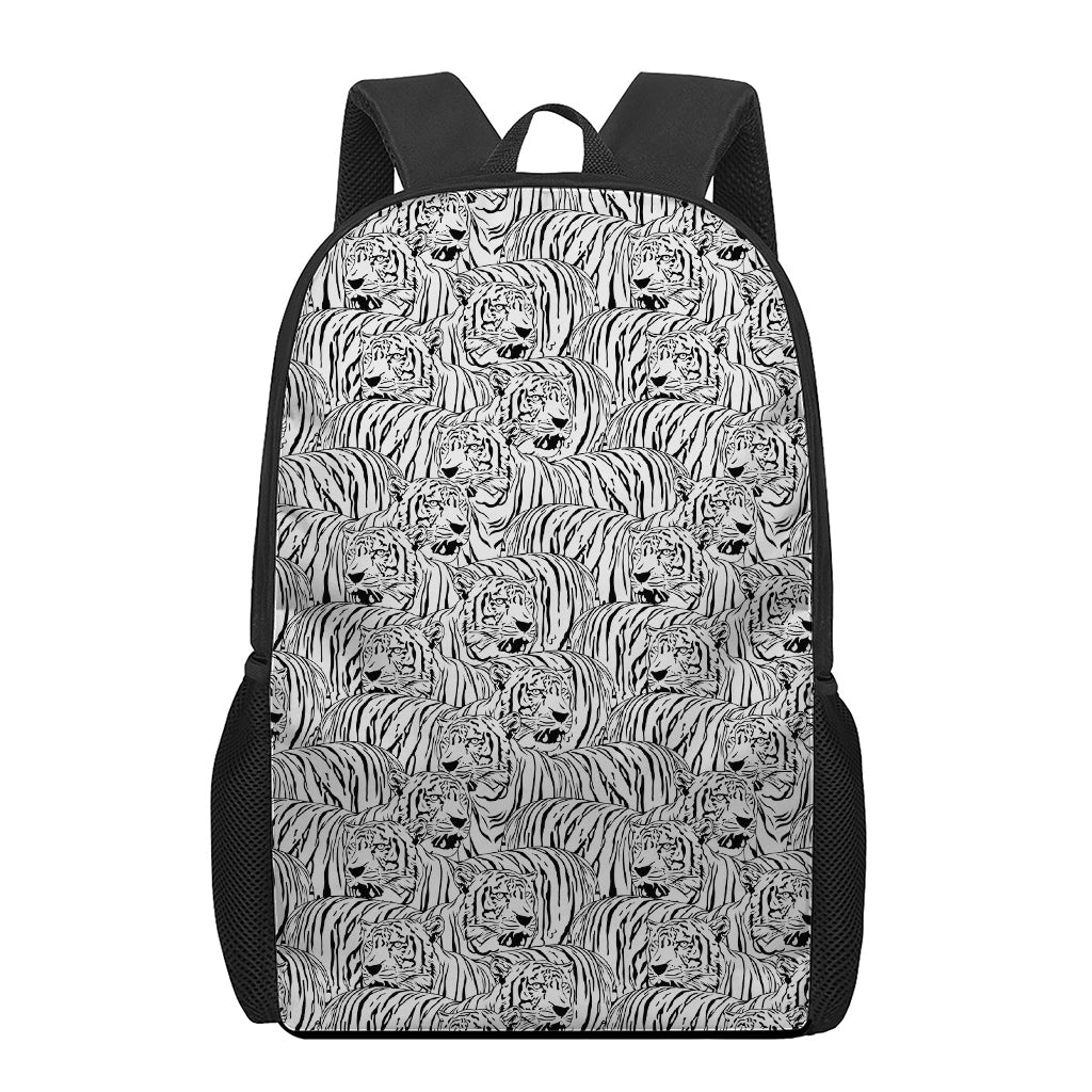 Black And White Tiger Pattern Print 17 Inch Backpack