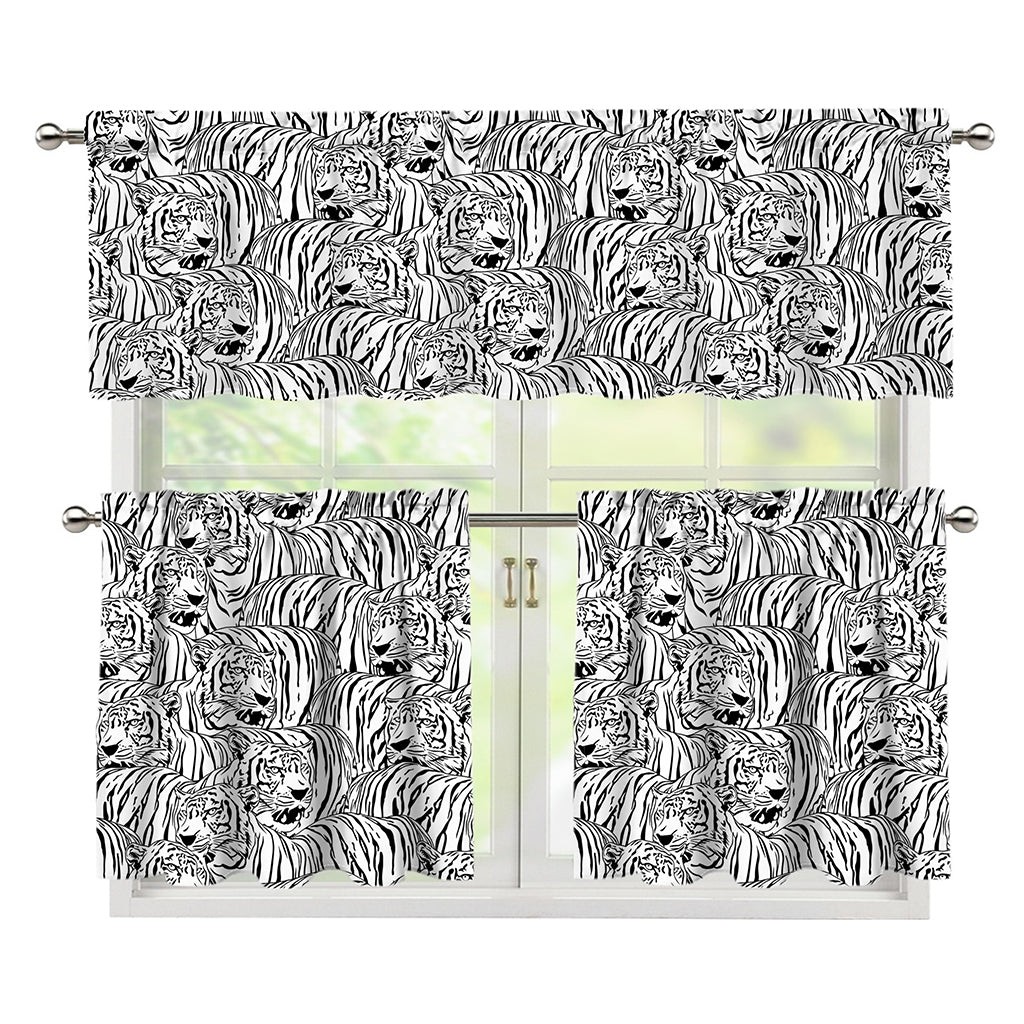Black And White Tiger Pattern Print 3 Piece Kitchen Curtains