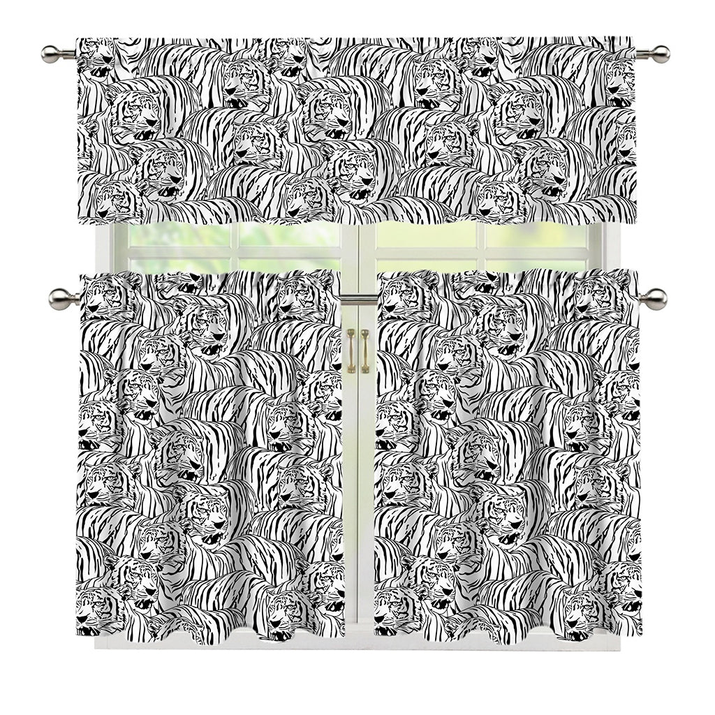 Black And White Tiger Pattern Print 3 Piece Kitchen Curtains