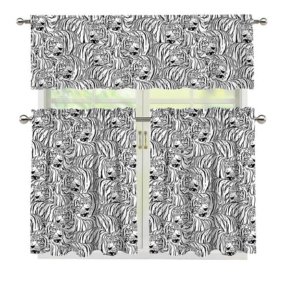 Black And White Tiger Pattern Print 3 Piece Kitchen Curtains