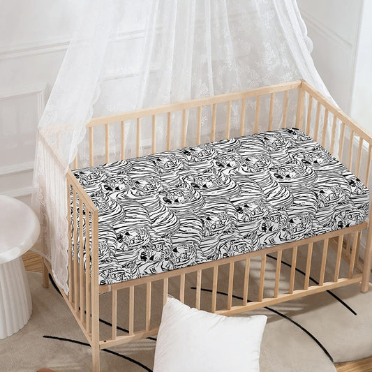 Black And White Tiger Pattern Print Baby Crib Sheet