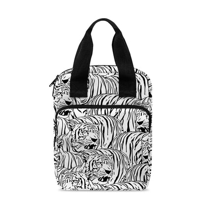 Black And White Tiger Pattern Print Bible Tote Bag