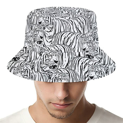 Black And White Tiger Pattern Print Bucket Hat