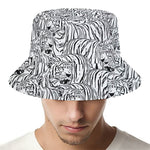 Black And White Tiger Pattern Print Bucket Hat